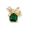 Christmas Theme Brass Rhinestone Pendants, Cadmium Free & Nickel Free & Lead Free, Box with Bowknot, Golden, Emerald, 20.5x17.5x7mm, Hole: 1.5mm