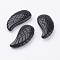 Natural Black Agate Pendants, Wing, Dyed & Heated, 34~35x16~18x6.5~7.5mm, Hole: 1mm
