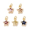 Brass Cubic Zirconia Charms, Real 18K Gold Plated, Star, Mixed Color, 9x7.5x3mm, Hole: 2.5mm