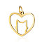201 Stainless Steel Filigree Kitten Pendants, Heart with Cat Shape, Golden, 17x20x1mm, Hole: 3mm