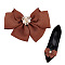 Polyester Bowknot Shoe Decorations, 201 Stainless Steel Shoe Buckle Clip, with ABS Imitation Pearl, Camel, 75~80x102.5~103x22.5~25mm, 2pcs/box