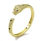 Brass Pave Clear & Green Cubic Zirconia Leopard Open Cuff Bangle for Women, Real 18K Gold Plated, Inner Diameter: 2x2-1/4 inch(5.15x5.75cm)