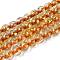 Crackle Transparent Glass Beads Strands, Round, with Gold Foil, Chocolate, 8~8.5mm, Hole: 0.8~0.9mm, about 103~105pcs/strand, 30.51 inch(77.5~78.5cm)