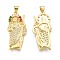 Brass Micro Pave Cubic Zirconia Pendants, Cadmium Free & Lead Free, Saint, Real 18K Gold Plated, 35x14.5x4mm, Hole: 3.5x4mm