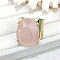 Oval Brass with Natural Rose Quartz Cuff Rings, Golden, Inner Diameter: 18mm