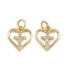 Brass Micro Pave Cubic Zirconia Pendants, Heart Charms, with Jump Ring, Real 16K Gold Plated, 12.5x12x2mm, Hole: 3.5mm