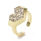 Heart Rack Plating Brass Micro Pave Clear Cubic Zirconia Open Rings, Long-Lasting Plated Cuff Ring for Women, Lead Free & Cadmium Free, Real 18K Gold Plated, Inner Diameter: 16mm