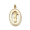 Brass Micro Pave Clear Cubic Zirconia Pendants, Cadmium Free & Lead Free, with Sythetic Opal, Oval with Saint Charms, Real 18K Gold Plated, 32.5x20.5x2.5mm, Hole: 4x3.5mm