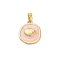 Brass Enamel Pendants, Cadmium Free & Nickel Free & Lead Free, Flat Round with Shell Charms, Real 18K Gold Plated, Misty Rose, 17.5x15x2.5mm, Hole: 5x2.5mm