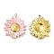 Real 18K Gold Plated 304 Stainless Steel Pendants, with Enamel, Flower Charm, Pearl Pink, 23.5x20.5x3mm, Hole: 1.4mm