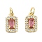 Brass Micro Pave Cubic Zirconia Charms, Cadmium Free & Nickel Free & Lead Free, with Jump Ring, Rectangle, Real 18K Gold Plated, Cerise, 10x6x3.5mm, Hole: 2.5mm