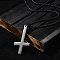 304 Stainless Steel Upside Down Cross Pendant Box Chain Necklaces, Ion Plating(IP), Black, 23.68 inch(60.15cm)