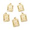 Brass Pendants, with Jump Ring, Long-Lasting Plated, Cadmium Free & Nickel Free & Lead Free, Rectangle with Alphabet, Real 18K Gold Plated, Letter.H, 23.5x16x2mm, Jump Ring: 5x0.7mm, 3.6mm Inner Diameter