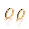 Brass Micro Pave Cubic Zirconia Hoop Earring Finding, Lead Free & Nickel Free & Cadmium Free, Ring, Real 18K Gold Plated, Black, 15.5x14x2.5mm, Hole: 1.4~1.5mm, Pin: 0.8mm