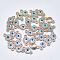 Light Gold Plated Alloy Links, with Crystal Rhinestone and Enamel, Flat Round with Evil Eye, Dark Turquoise, 13.5x7.5x3mm, Hole: 1.6mm