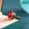 Oval Lab Grown Red Corundum Rings, 925 Sterling Silver Enamel Adjustable Rings for Women, Inner Diameter: 18mm