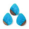 Resin & Wood Pendants, Teardrop Charms, Dodger Blue, 35.5x26.5x3mm, Hole: 2mm
