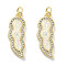 Brass Micro Pave Clear Cubic Zirconia Pendants, Cadmium Free & Lead Free, with Synthetic Opal and Jump Rings, Real 18K Gold Plated, White, 23.5x8.5x3mm, Hole: 3mm