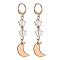 Moon & Star Glass Dangle Leverback Earrings with 304 Stainless Steel Pins, Orange, 55x11mm