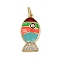 Brass Micro Pave Cubic Zirconia Pendants, Fish, with Enamel, Rack Plating, Long-Lasting Plated, Cadmium Free & Lead Free, with Jump Ring, Real 18K Gold Plated, Turquoise, 19x9.5x3mm, Hole: 3mm