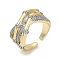 Rack Plating Brass Micro Pave Cubic Zirconia Cuff Finger Rings for Women, Cadmium Free & Lead Free, Long-Lasting Plated, Real 18K Gold Plated, 15mm, Inner Diameter: adjustable