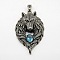 Retro Men's 304 Stainless Steel Big Wolf Head Pendants, with Rhinestone, Antique Silver, Aquamarine, 74x45x18mm, Hole: 10x7mm