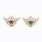 Brass Micro Pave Cubic Zirconia Links Connectors, Nickel Free, Real 16K Gold Plated, Eye, Dark Blue, 16x25x4mm, Hole: 1.2mm
