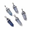 Dyed & Heated Natural Blue Aventurine Pointed Pendants, Faceted, with Platinum Tone Brass Findings, Lead free & Cadmium Free, Bullet, 27~30x9~10x7~8mm, Hole: 4x3mm