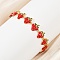 Brass Micro Pave Cubic Zirconia Enamel Link Bracelets, Strawberry Link Bracelets for Women, Lead Free & Cadmium Free, Rack Plating, Real 18K Gold Plated, 7-1/4 inch(18.3cm)