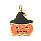 Halloween 304 Stainless Steel Charms, with Enamel and Jump Ring, Real 14K Gold Plated, Pumpkin with Witch Hat Charm, Dark Orange, 14.5x12x1mm, Hole: 2.5mm