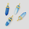 Natural Banded Agate Pointed Pendants, with Random Alloy Pendant Hexagon Bead Cap Bails, Golden, Bullet, 37~40x12.5x10mm, Hole: 3x4.5mm