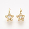 Brass Charms, with Cubic Zirconia, Real 18K Gold Plated, Nickel Free, Star, Clear, 6.5x4.5x2.5mm, Hole: 1mm