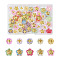 60Pcs 10 Style Transparent Spray Painted Glass Beads, with Glitter Powder and Golden Plated Brass Findings, Star & Flower with Bee, Mixed Color, 12~14x12~14.5x5~5.5mm, Hole: 1mm, 6Pcs/style
