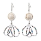 Flower Glass Seed Beaded Dangle Earrings for Women, with Natural Shell, Marine Theme, Shell Shape, 80x30mm