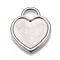 Non-Tarnish 304 Stainless Steel Pendant Cabochon Settings, Plain Edge Bezel Cups, Heart, Stainless Steel Color, Tray: 14x17mm, 23.5x20.5x2mm, Hole: 4x6.5mm