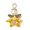 Handmade Nylon Wired Glass Beaded Pendants with Alloy Beads and Glass Pearl Beads, Angel, Yellow, 23x14~16x13~15mm, Hole: 3.5x3mm