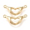 Brass Links Connectors, Long-Lasting Plated, Hand with Heart, Golden, 10.5x22x2mm, Hole: 1.4mm