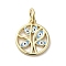 Brass Enamel Charms, Cadmium Free & Nickel Free & Lead Free, with Jump Ring, Real 18K Gold Plated, Flat Round with Tree & Evil Eye Charms, Light Sky Blue, 15x13.5x1.4mm, Hole: 3.6mm