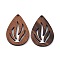 Walnut Wood Laser Cut Pendants, Hollow Charms, Undyed, Teardrop, 40x26.5x2.3mm, Hole: 1.6mm