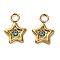 304 Stainless Steel Pendants, with Rhinestone, Golden, Star, 9.5x7.5x1.5mm, Hole: 1.8mm