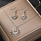 Heart Sun 304 Stainless Steel Pendant Necklaces & Dangle Earrings Sets, Stainless Steel Color, 450mm