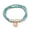 Faceted Glass Bead Stretch Bracelets, Stackable Bracelets, with Brass Bead, Natural Cultured Freshwater Pearl Bead and Alloy & Imitation Pearl Charms, Shell Shape, Golden, Turquoise, Inner Diameter: 2-1/4 inch(5.7cm), 2pcs/set