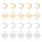 32Pcs 4 Styles Brass Connector Charms, Long-Lasting Plated, Moon & Sun, Real Gold Plated & Real Platinum Plated, 16.5~26.5x22~22.5x0.8mm, Hole: 1.2mm, 8pcs/style