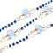 Brass Hexagonal Column Glass Seaded Beaded & Resin Round Beaded Link Chains, Soldered, with Spool, Long-Lasting Plated, Golden, Cornflower Blue, 3.5~20.5x2~7x0.5~7mm, about 16.40 Feet(5m)/Roll