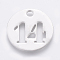 Non-Tarnish 304 Stainless Steel Pendants, Cut-Out, Hollow, Flat Round with Number, Stainless Steel Color, Num.14, 19x1.5mm, Hole: 2.5mm