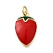 Brass Enamel Pendants, Cadmium Free & Lead Free, with Jump Rings, Real 18K Gold Plated, Strawberry, 19x11.5x3mm, Hole: 3.5mm