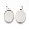 Tarnish Resistant 201 Stainless Steel Pendant Cabochon Settings, Oval, Stainless Steel Color, Tray: 35x25mm, 40x27.5x2.5mm, Hole: 8x4mm
