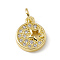 Brass Micro Pave Cubic Zirconia Charms, Cadmium Free & Lead Free, with Jump Rings, Flat Round with Star Charms, Real 18K Gold Plated, 11.5x9.5x2.5mm, Hole: 2.7mm