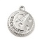 Tarnish Resistant 304 Stainless Steel Pendants Rhinestone Settings, Flat Round with Planet, Stainless Steel Color, Fit for 1mm Rhinestone, 17x14x2mm, Hole: 1.2mm