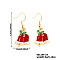 Christmas Theme Brass Dangle Earrings, Golden, Bell, 39x16mm